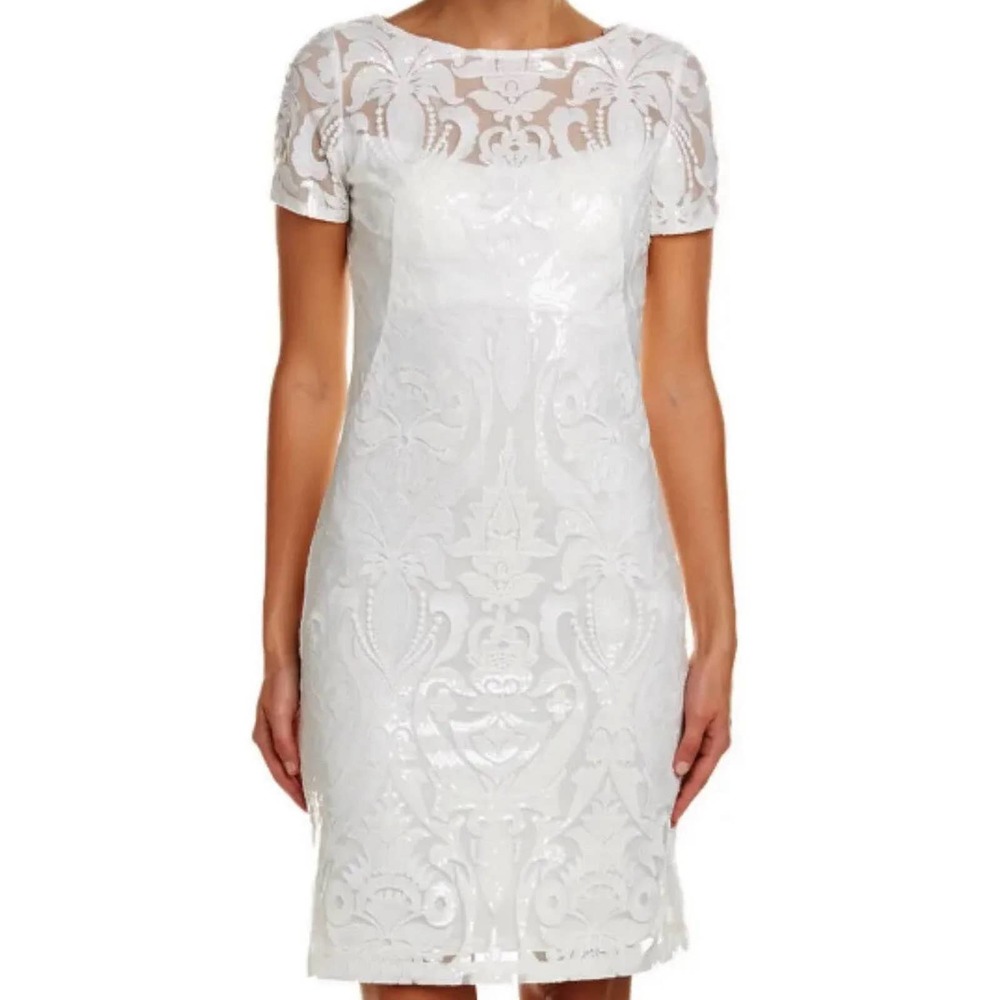 SUE WONG White Embroidered Lace Sequin Embellished Formal Wedding Dress size 12